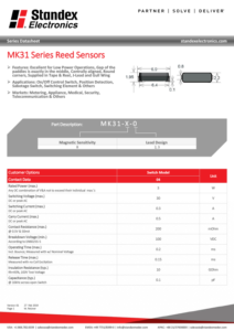 MK31 SMD REED传感器系列技术数据表